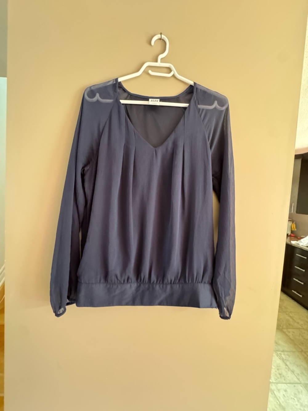 Vero Moda Navy V-Neck Long Sheer Sleeves Blouse
